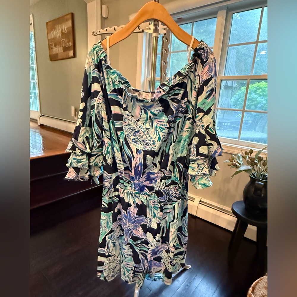 Lilly Pulitzer Navy and Aqua Floral Mini Dress